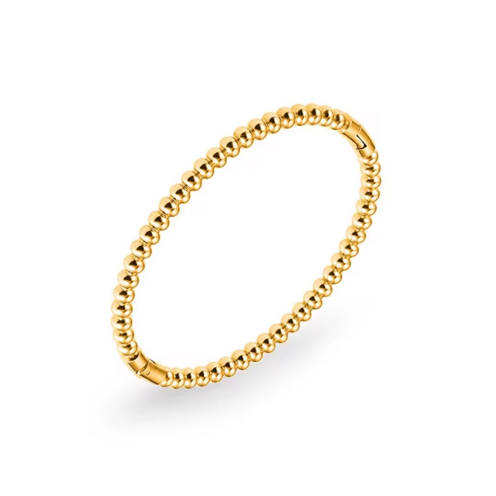 18 k Gold Plated Stainless Steel Beaded Bangle Bracelet